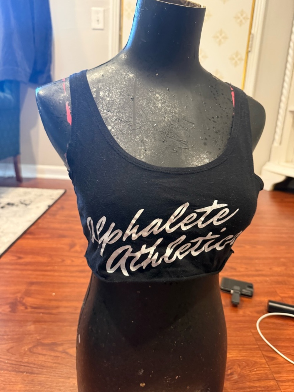 Alphalete Black Cropped Tank with White Script Logo